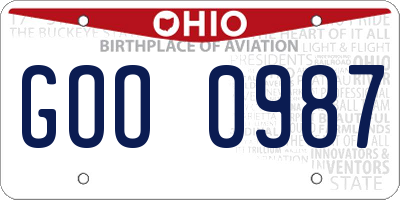 OH license plate GOO0987