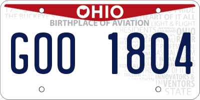OH license plate GOO1804
