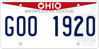 OH license plate GOO1920