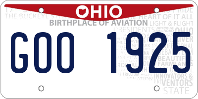 OH license plate GOO1925