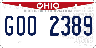 OH license plate GOO2389