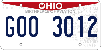 OH license plate GOO3012