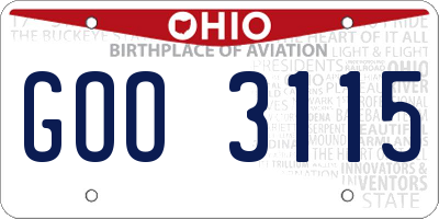 OH license plate GOO3115