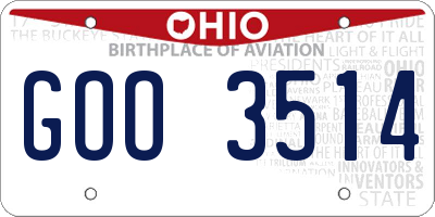 OH license plate GOO3514