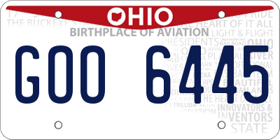 OH license plate GOO6445