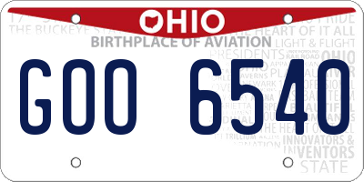 OH license plate GOO6540