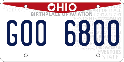 OH license plate GOO6800