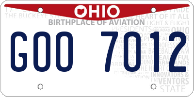 OH license plate GOO7012