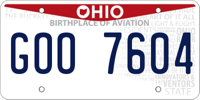 OH license plate GOO7604