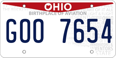 OH license plate GOO7654