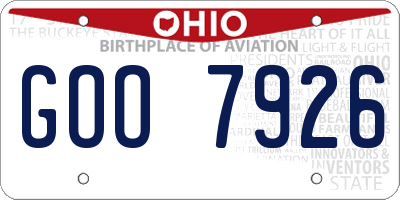 OH license plate GOO7926