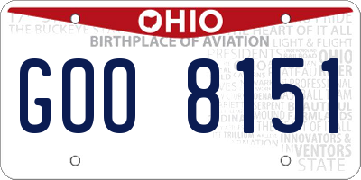OH license plate GOO8151