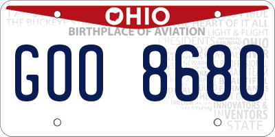 OH license plate GOO8680