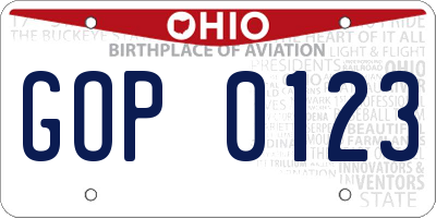 OH license plate GOP0123