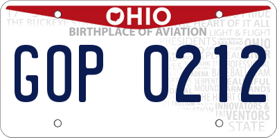 OH license plate GOP0212
