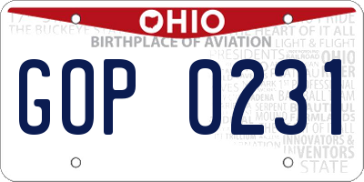 OH license plate GOP0231