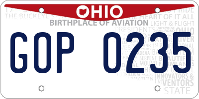 OH license plate GOP0235