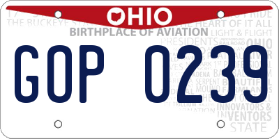 OH license plate GOP0239