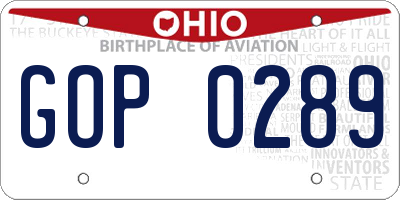 OH license plate GOP0289