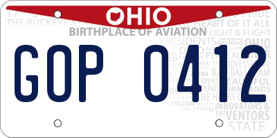 OH license plate GOP0412