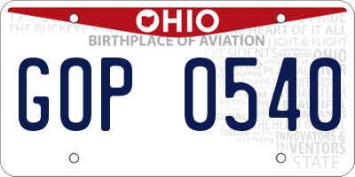 OH license plate GOP0540