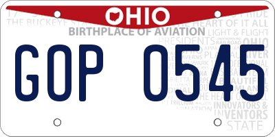 OH license plate GOP0545