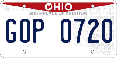 OH license plate GOP0720