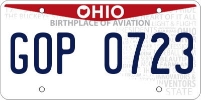 OH license plate GOP0723
