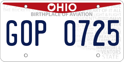 OH license plate GOP0725