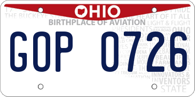 OH license plate GOP0726