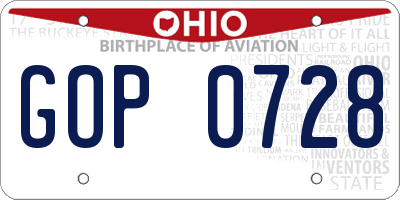 OH license plate GOP0728