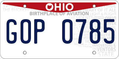OH license plate GOP0785