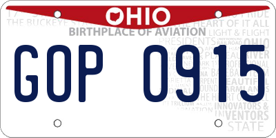 OH license plate GOP0915