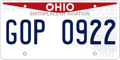 OH license plate GOP0922