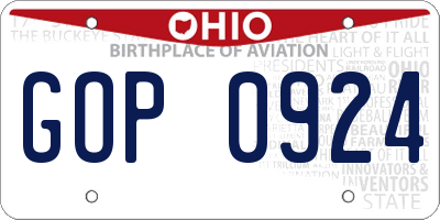 OH license plate GOP0924