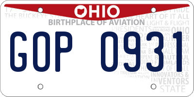 OH license plate GOP0931