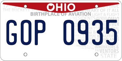 OH license plate GOP0935