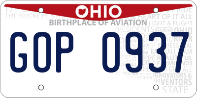 OH license plate GOP0937