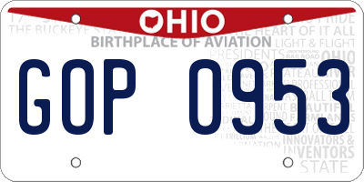 OH license plate GOP0953