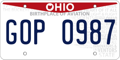 OH license plate GOP0987