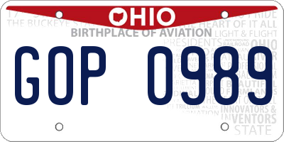OH license plate GOP0989