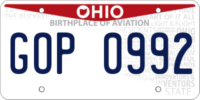 OH license plate GOP0992