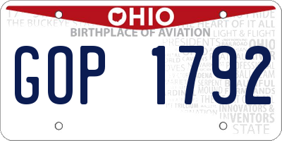 OH license plate GOP1792