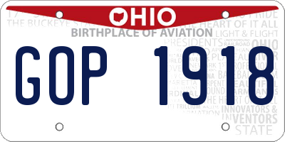 OH license plate GOP1918