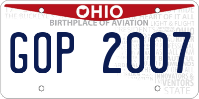 OH license plate GOP2007