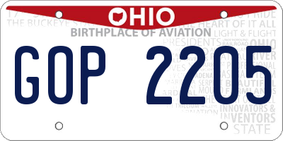 OH license plate GOP2205
