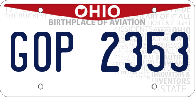 OH license plate GOP2353