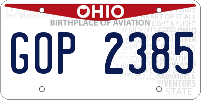 OH license plate GOP2385