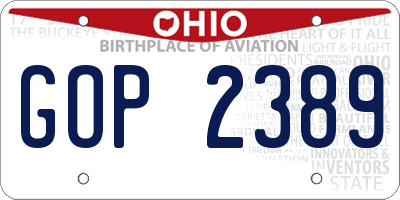 OH license plate GOP2389