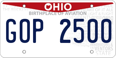 OH license plate GOP2500